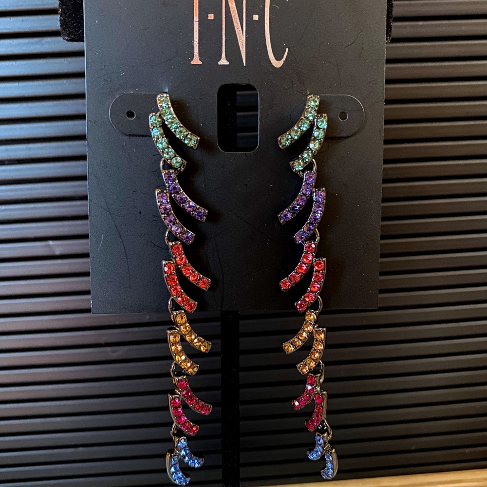 INC Hematite-tone Curved Bar Linear Drop Earrings